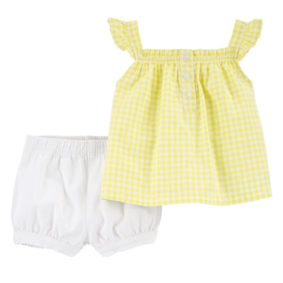 Carter’s 2-Piece Flutter Tank & Twill Short Set in yellow gingham size 9M - Picture 1 of 8